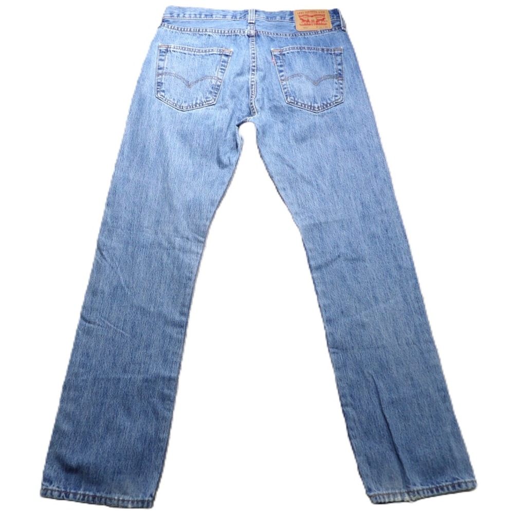 Levis 501 Original Jeans Men W32 L32 Light Wash Blue Denim Button Fly Straight